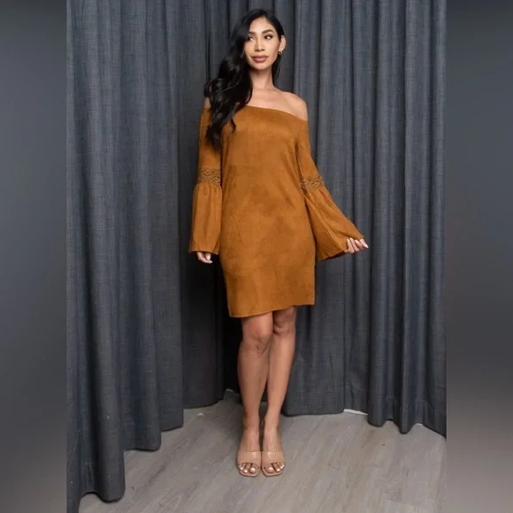 Cute also shoulder, micro, suede, mini dress - Picture 1 of 1